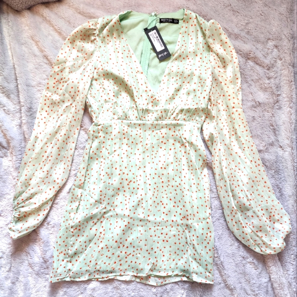 Polka dot V neck mini dress- mint